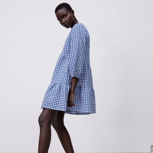 Zara Blue White Gingham Mini Dress NWT 3564/066 - Picture 5 of 11